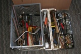 Crate of Miscellaneous Tools Hammer, Wrenches, Measuring Tape, Wrenches