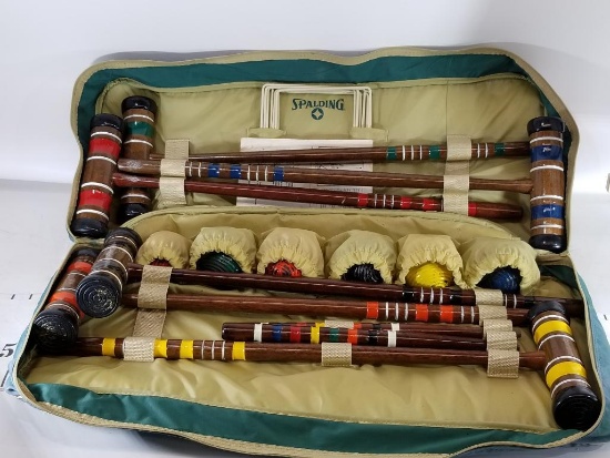 Spalding Croquet Bocce Ball Set Clubs Balls Bag some wear to the bag