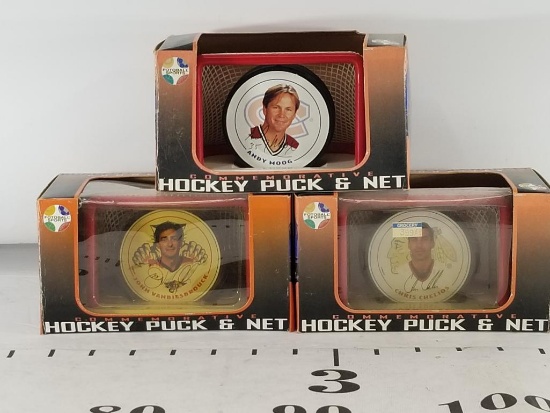 3 unit lot of Hockey Puck and Net Commemoratives