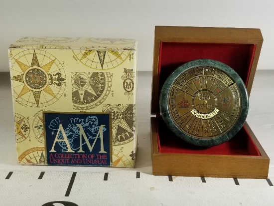 AM- A Collective Of The Unique and Unusual 40 Year Calendar W/ Wooden Box 1.5in Tall 4.5in Wide