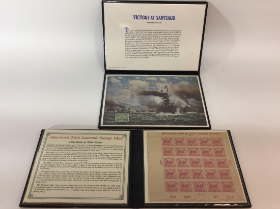 Americas Souvenir Stamp Sheet 1926 Battle of White Plains Victory at Santiago Stamp