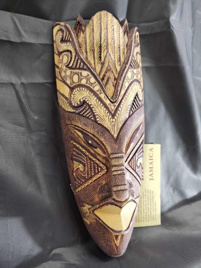 10in Tall, 4in Wide - Jamaican Carved Wood Batik Painting