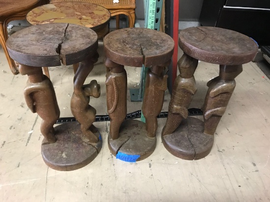 3 African Styled Carved Wooden Stands