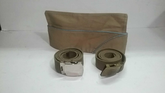 Korean War issued Peak Cap with 2 regulation belts
