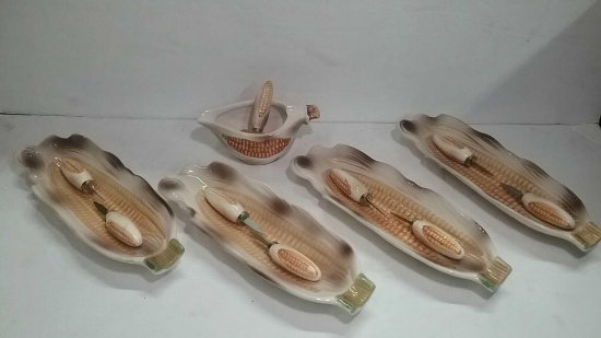 Vintage 1960's Porcelain/Ceramic Corn-on-Cob Set