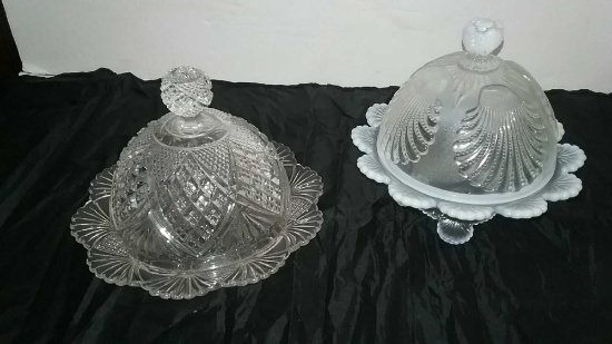 Two Covered Compote dishes (Opalescent & EAPG Clear)