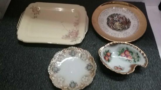 Four Assorted Glassware Pieces; Platter, Plate, Dish, and Bowl