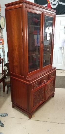 Cherry Chinese Chippendale China Cabinet 75in H x 36in W x 20 in D
