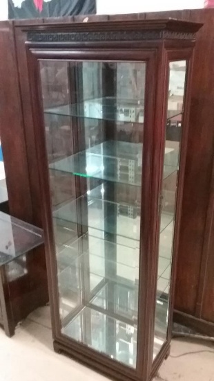 Mahogany China Cabinet Asian Influence 74in H, 25.5in W, 14in D