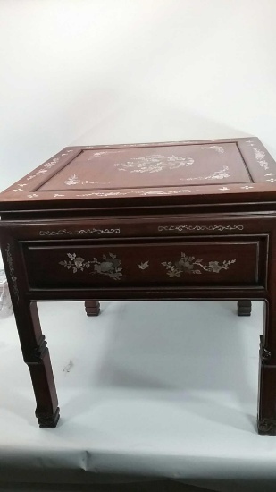 Mahogany Mother of Pearl Inlay Lamp Table w/ Drawer 22in high