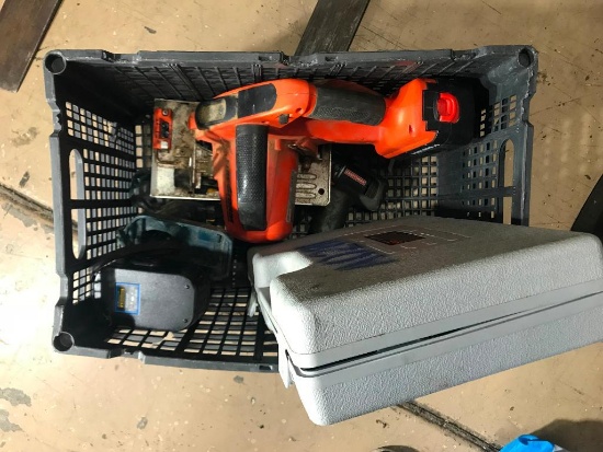 crate of various-Ryobi, Craftsman- drills 4 units, saw