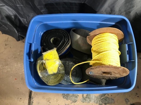 Tub of heavy duty straps and a spool of rope