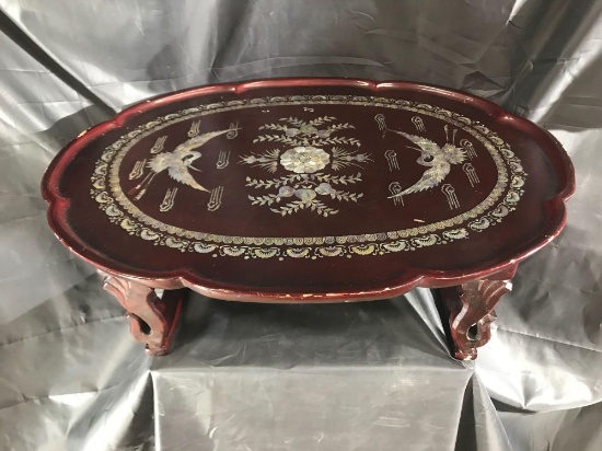 Mahogany Wood Folding Leg Serving Tray Inlay Design