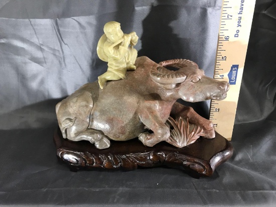 Japanese Stone Onyx Figure Wood Base