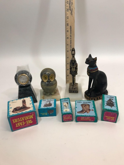 Box Lot Sharpeners Clock Egyptian Figurines 9 Units