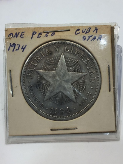 1934 Cuba Star Silver Peso