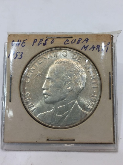 1953 Jose Marti Centennial Cuba Silver Peso
