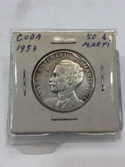 1953 Jose Marti Centennial Cuba Silver 50 Centavo