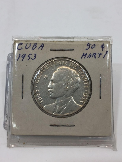 1953 Jose Marti Centennial Cuba Silver 50 Centavo