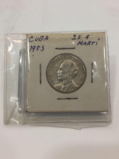 1953 Jose Marti Centennial Cuba Silver 25 Centavo