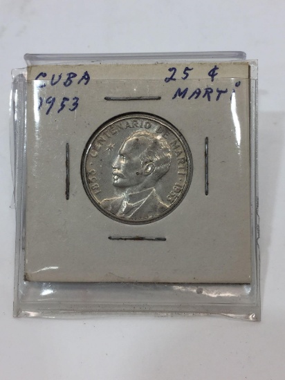 1953 Jose Marti Centennial Cuba Silver 25 Centavo