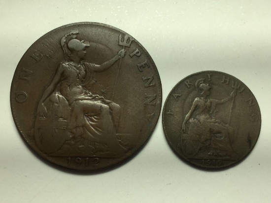 2 Britain Pennies 1912 & 1919