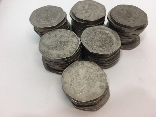 55 Mexico Diez Peso Coins 1976-1985