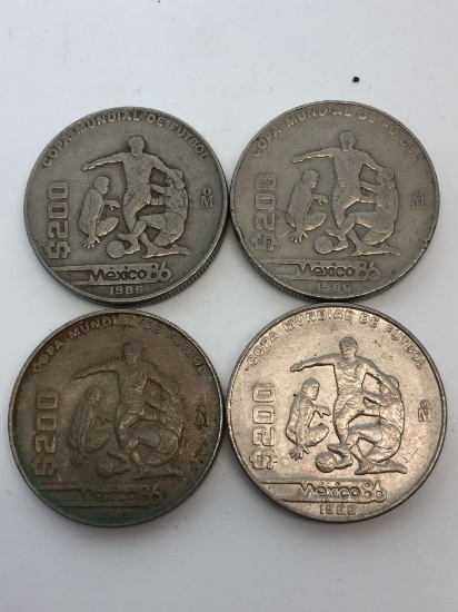 1986 Mexico 200 Peso Coins - Copa Mundial de Futbol