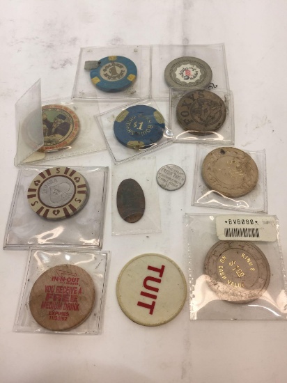 Assorted Casino Chips, Commemorative Tokens & Coins