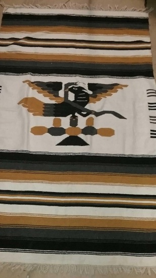 Zacatecas Mexican Woven Wool Rug Pre-Columbian Snake & Bird Design (1960's)