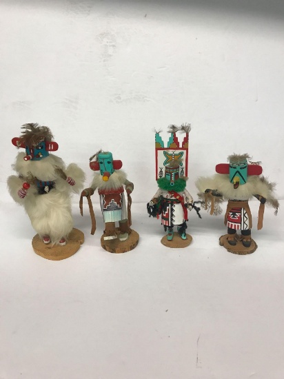Native American Wood Figurines 4 Units Kachinas First Mesh Butterfly Eagle