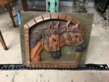 16in Tall, 17in Wide Carved Wood Horse Artwork