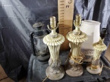 3 Electric Lamps w/ Lampshades, 1 Oil Lamp