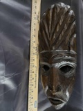 17in Tall, 6in Wide - African Styled Carved Wood Mask