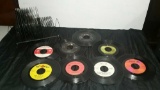 30 Vintage 1960-70's 45RPM records with wire rack holder