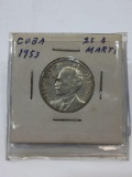 1953 Jose Marti Centennial Cuba Silver 25 Centavo