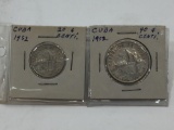 1952 Cuba Silver 40 Centavo & 20 Centavo - 50th Year of the Republic 2 Coin Set