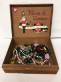 Wood Box Full Of Fashion Jewelry Necklaces