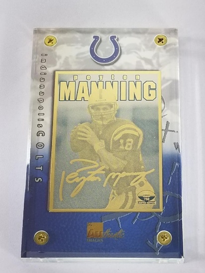 1998 NFL 24K Gold Metal Collectible Peyton Manning Rookie Card Limited Edition Number 58 of 750