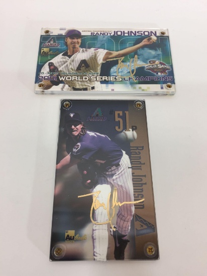 MLB 1999 Randy Johnson Gold Signature & 2001 World Series MVP Gold Signature 2-Card Set