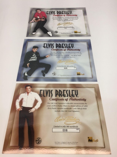 Elvis Presley 24k Gold Signature Collectible 3-STANDEE CERTS --MATCHING LE 8.8.8