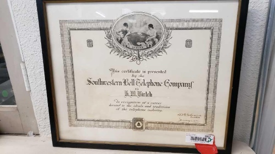 certificate Southwestern bell telephone company Location:... Front Shop