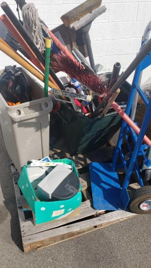 pallet of tools blower sledge hammer mops etc Location:... Alley