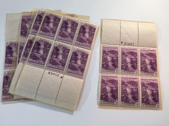 US Postage 1934 3 cent Boulder Dam Stamps - 5 sheets of 6