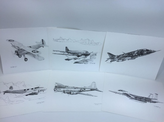 6 W.C. Hall Aviation Prints 11in x 14in