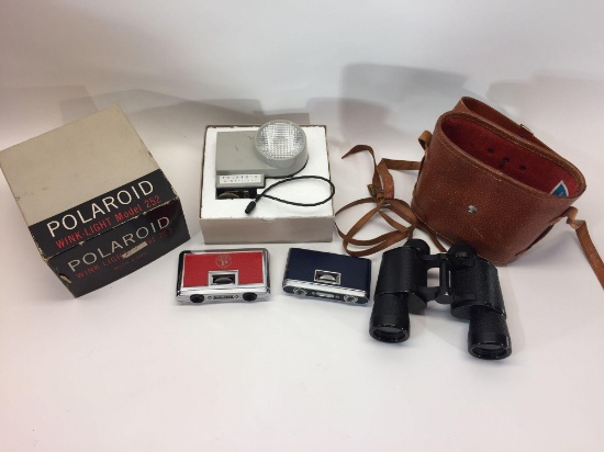 Vintage Polaroid Wink-Light & 3 Binoculars