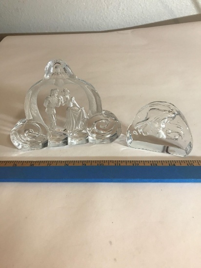Disney Glass Figures Cinderella Little Mermaid 2 Units