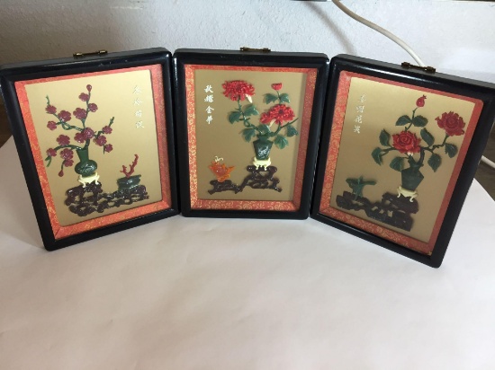 Lot of 3 East Asian Shadowboxes 8x11in