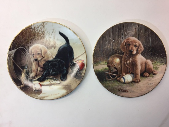 Set of 2 Limited Edition Ceramic Plates 8.5in Wide - The Bass Masters & Wide Retriever by Jim Lamb