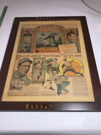 1912 Newspaper Hassan Cigarettes Ty Cobb Framed